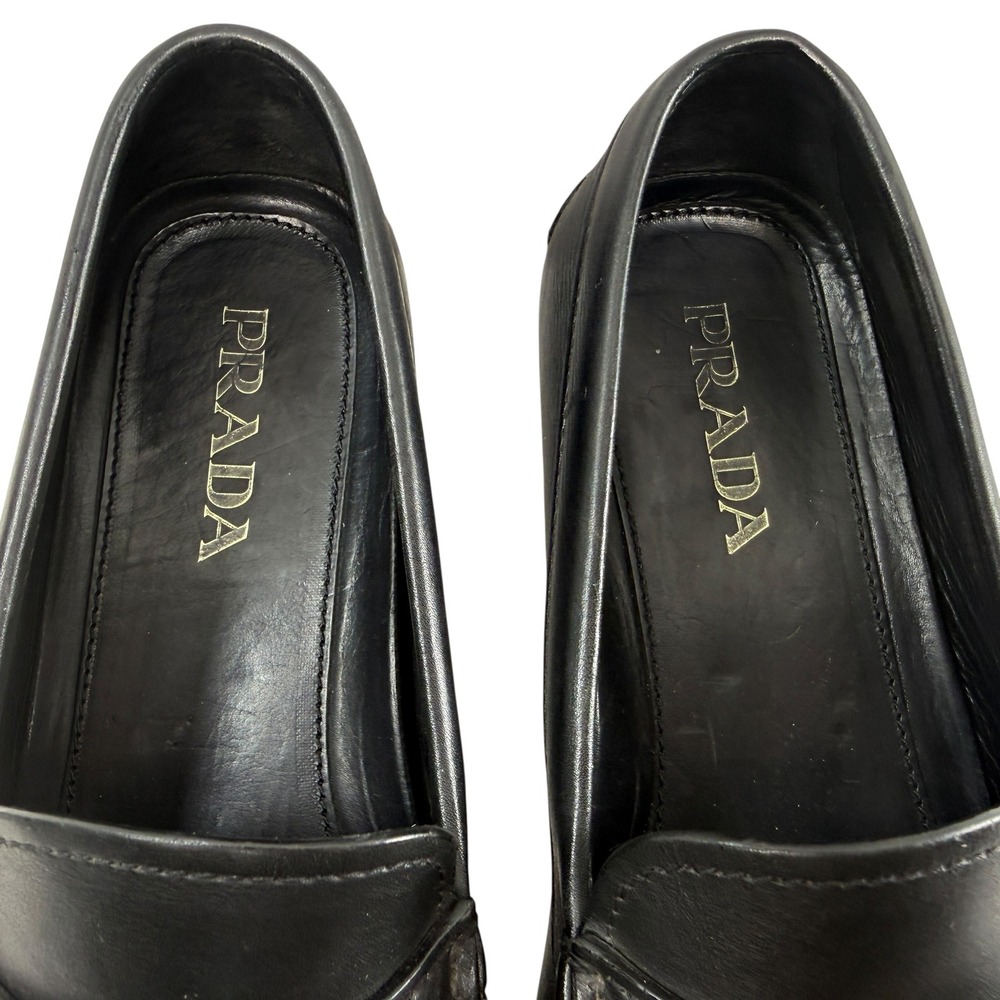 Prada Penny Loafers Driver Shoes Men's Size 8 Mens Black Leather Milano Logo - Picture 5 of 11